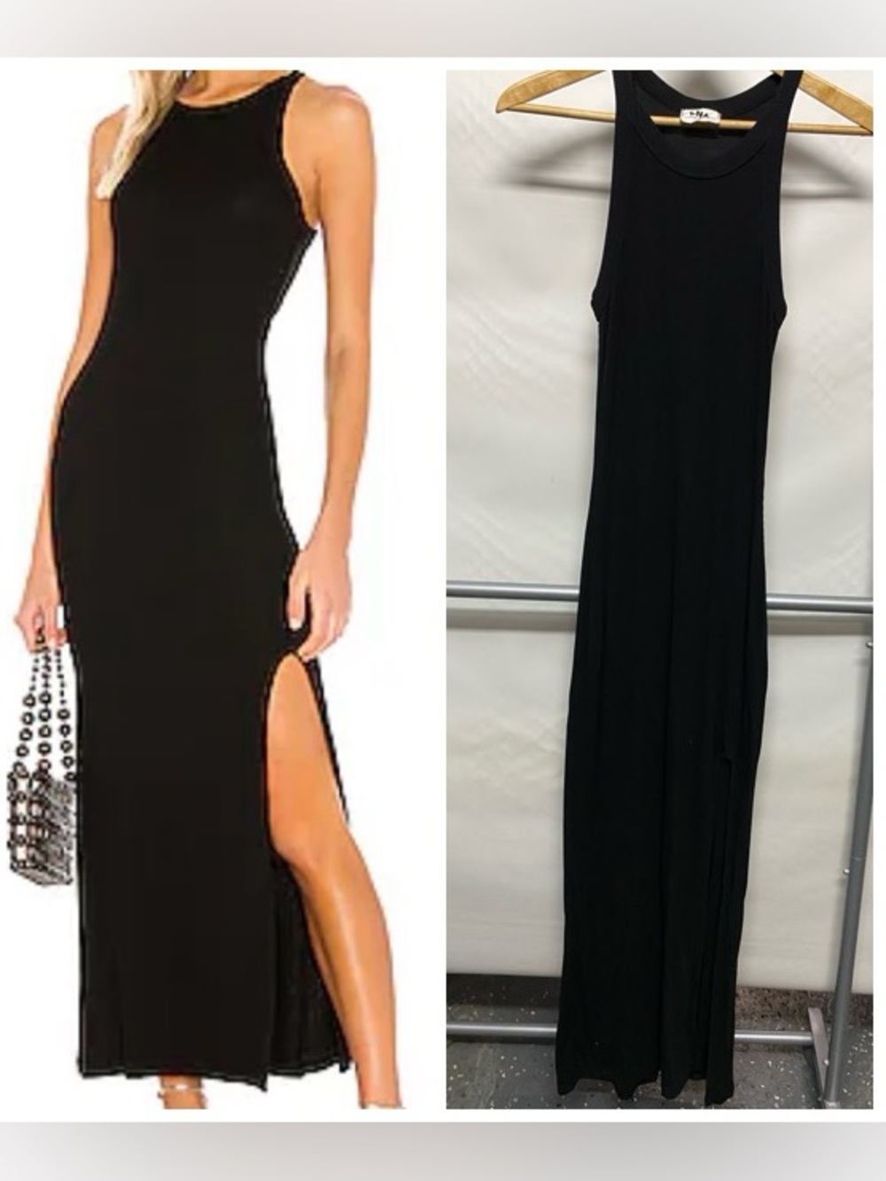LNA candi Black Sleeveless Maxi Dress with Side Slit XS